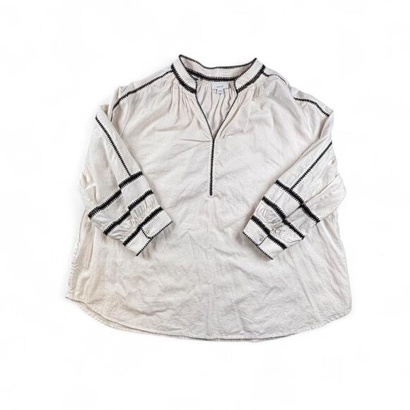 J. Jill Tops - Pure Jill J Jill Cotton Tunic Blouse Women's 1X White Black Embroidered Boho
